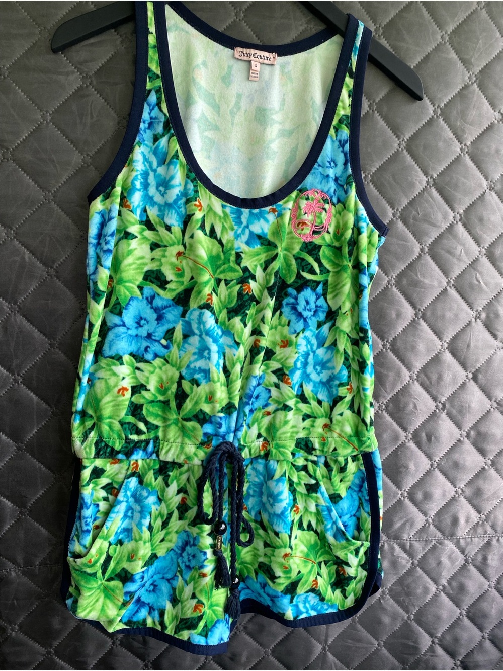 VINTAGE Juicy Couture Y2K Terry Cloth Floral Romper - Excellent Condition